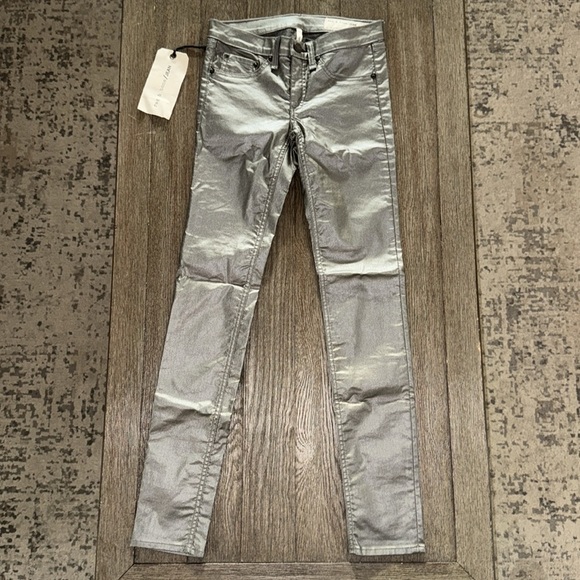 Rag & Bone Leggings Skinny Jeans Pewter Metallic - Picture 1 of 12